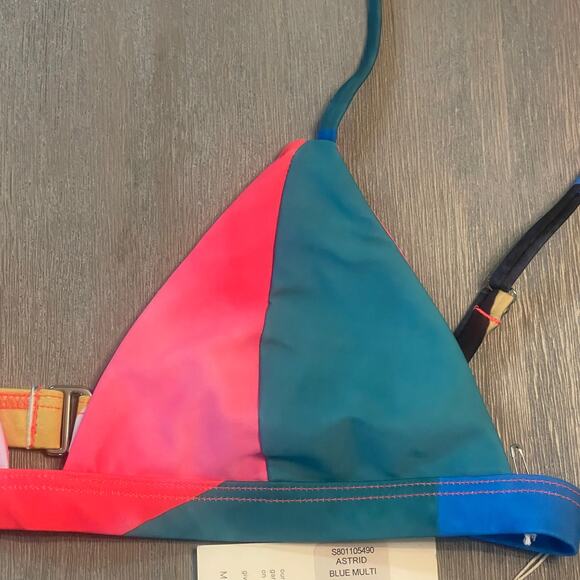 Mara Hoffman Astrid Blue Multi Triangle Bikini Top Size M UPF 50+ Colorful 80s - Picture 9 of 10